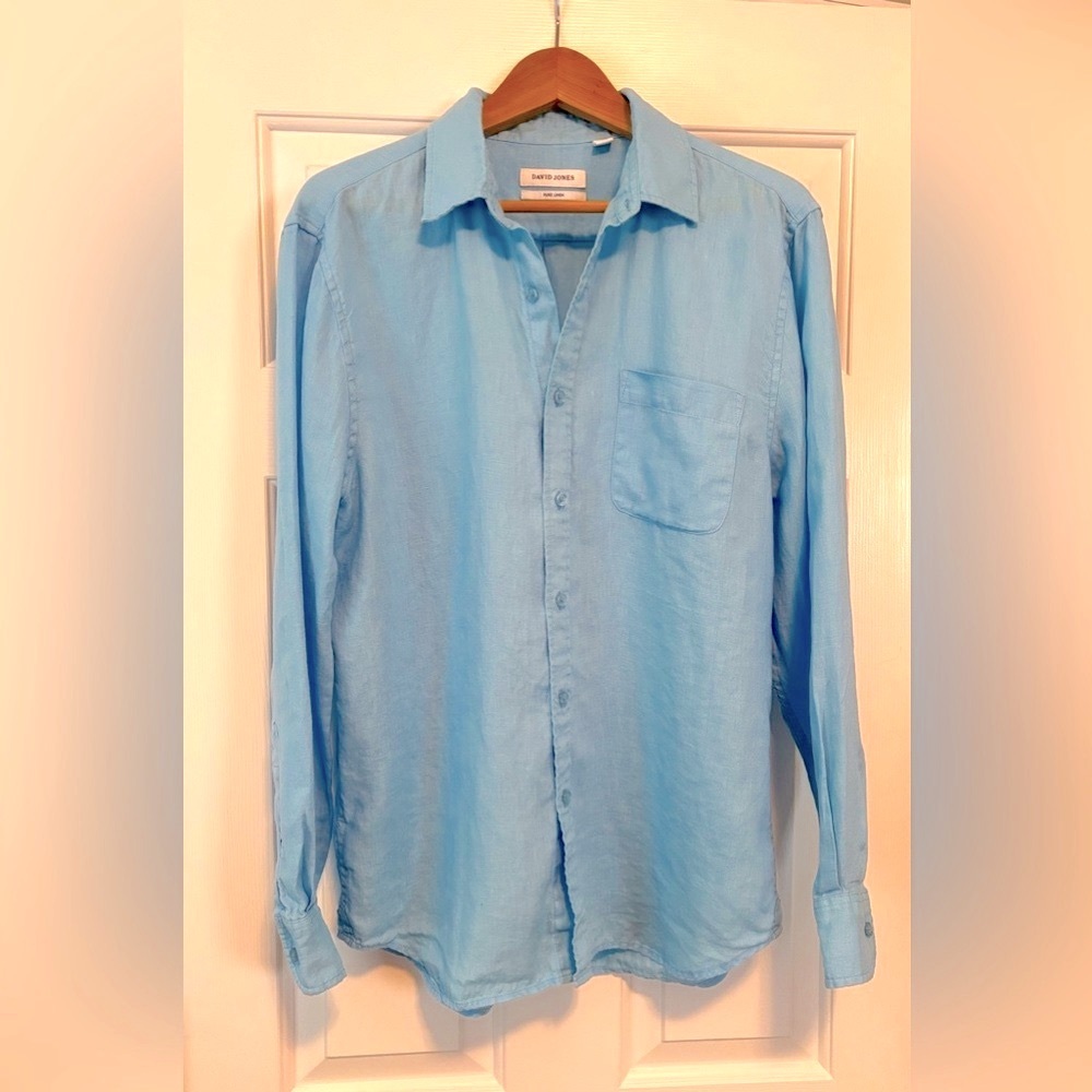 David Jones Men's Cyan Blue 10% Linen Shirt